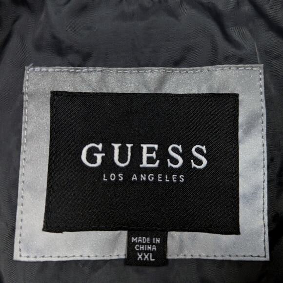 Guess Bomber Jacket Mens Size XXL Silver Reflective Spellout Sleeve - Picture 8 of 14